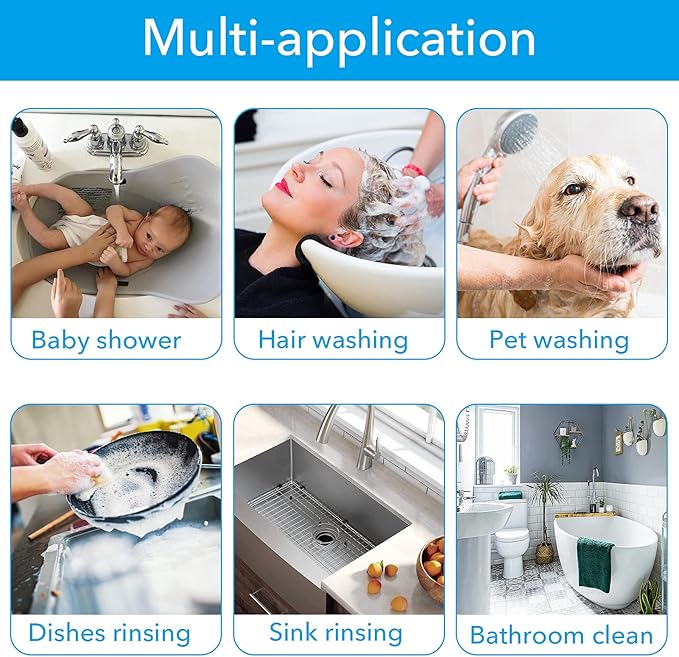 Sink Faucet Sprayer Attachment Set, Kitchen Bathroom Pet Bathing Shower Head with 9.8ft Hose and G1/2, 55/64", 15/16" Faucet Adapters, Hair Washing, Dog Shower and More