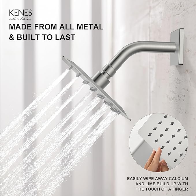 KENES Tub Shower Faucet Set Complete, Brushed Nickel Tub and Shower Trim Kit with 6-Inch Rain Shower Head, Square Shower System, KE-6025A (Shower Valve Included)