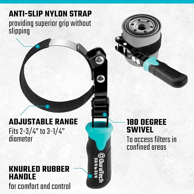 DURATECH Anti-Slip Small Swivel Oil Filter Wrench, Oil Filter Removal Tool Fits - Image 2