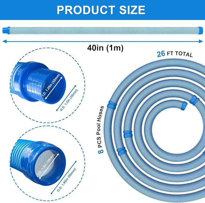 Poolvio Pool Vacuum Hose 26 Feet, 1.5 Inch Cuffs, Compatible - Image 3