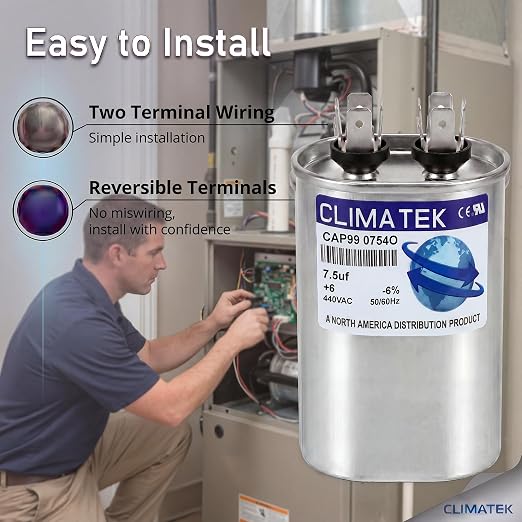 ClimaTek 7.5 MFD 370/440 Volt VAC Run Oval Capacitor CAP99-0754O - Image 3