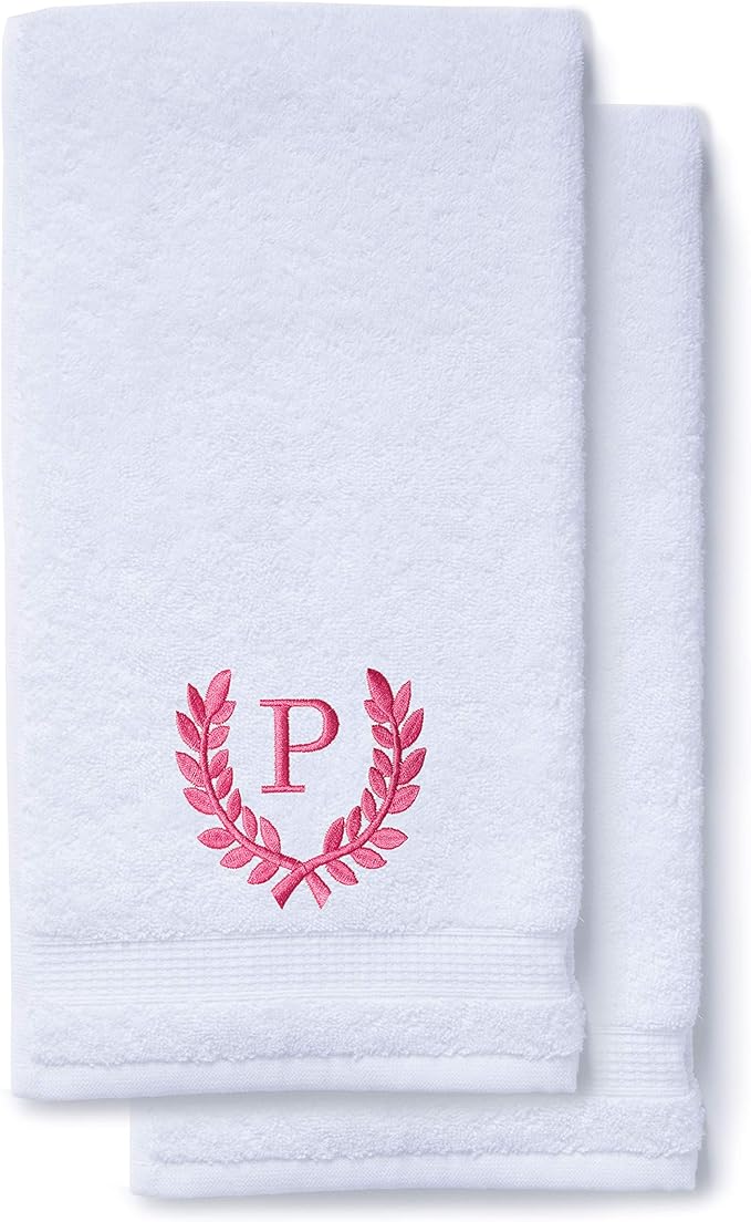 Decorative and Monogrammed Hand Towels for Bathroom Kitchen Makeup | Personalized Gift for Wedding-Bridal | Roman Font Custom Luxury Turkish Towel | Spa Collection, Oversized, 16 X 30 Inch, Set of 2