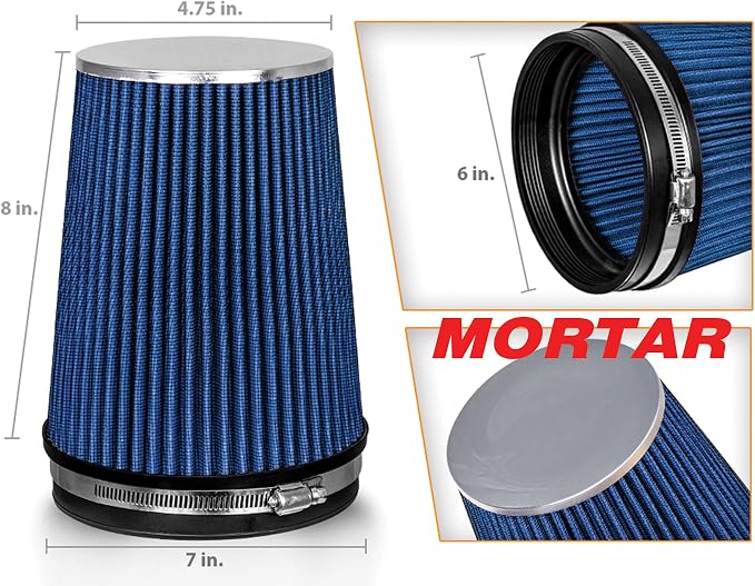 Mortar Aftermarket Auto Air Filter – 6 In Flange ID Car Enthusiast Class - Image 2