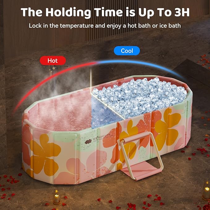 Portable Foldable Bathtub, Freestanding Bathtub No Installation, Bathroom SPA Soaking Bath Tub, Shower Stall Collapsible Hot & Ice Bath for Indoor Outdoor (Pink, ‎47.2"L x 21.6"W x 19.6"H)