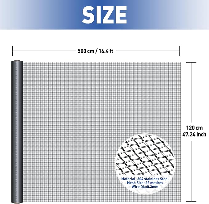 MAGZO 304 Stainless Steel Mesh Screen Roll 47in x 16.4ft - Image 2
