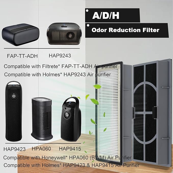 A/D/H HEPA Filter, Allergen Reduction + Odor Eliminator, Compatible - Image 2