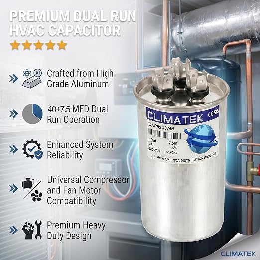 ClimaTek 40 + 7.5 MFD 370/440 Volt Dual Run Capacitor CAP99-4074R | 40/7.5 | VAC - Image 5