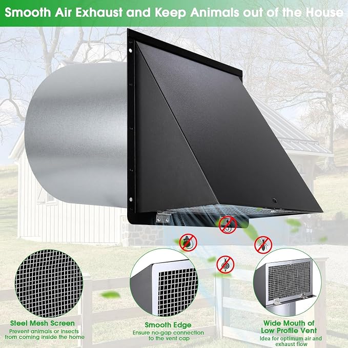 7 Inch Hooded Wall Vent with Mesh and Damper, Outside Wall Vent Hood Exterior - Image 3