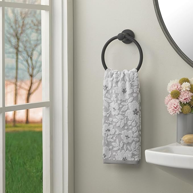 SKL Home Floral Jacquard Hand Towel Set, Gray, 2 Count