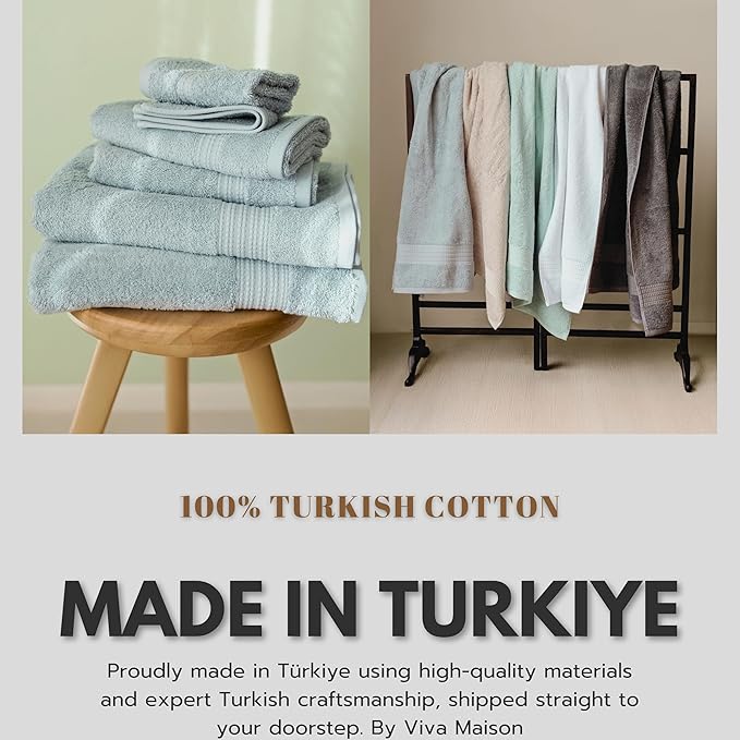 100% Turkish Cotton Towel Set of 6 - Soft, Plush & Super Absorbent - Premium Set with 2 Bath Towels, 2 Hand Towels, and 2 Washcloths - Made in Turkey (Baby Blue, 6-Piece Towel Set)