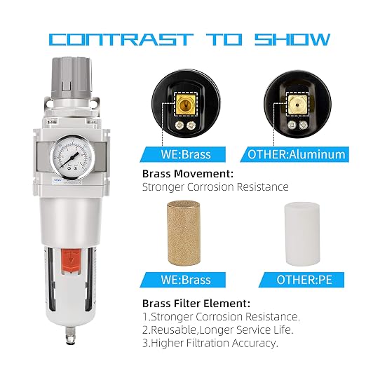 NANPU 1" NPT Compressed Air Filter Regulator Combo Piggyback, 5 Micron Brass - Image 5