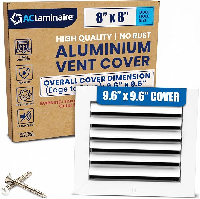 8x8 Aluminum HVAC Vent Cover Register Wall Ceiling 1-Way Air Flow Quiet Damper by ACLAMINAIRE
