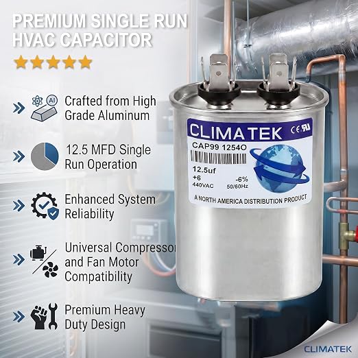 ClimaTek 12.5 MFD 370/440 Volt VAC Run Oval Capacitor CAP99-1254O - Image 5