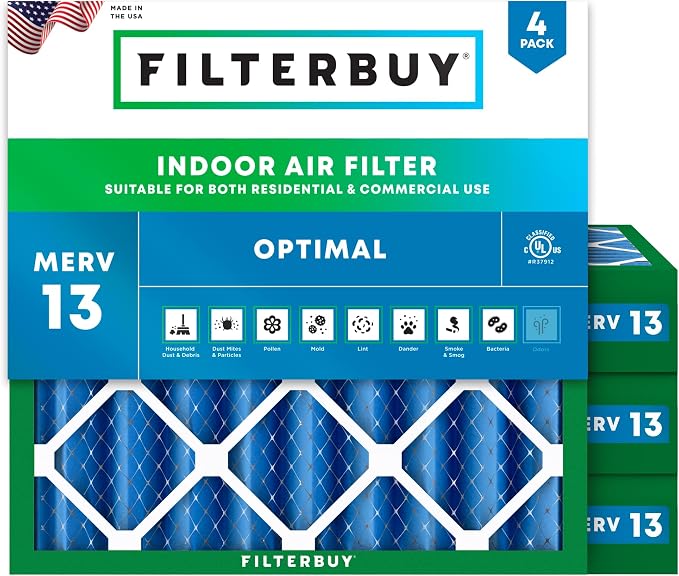 Filterbuy 25x25x4 Air Filter MERV 13 Optimal Smoke & Allergy Defense, by Filterbuy