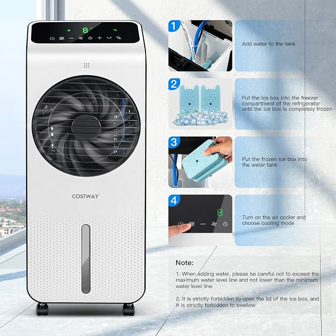 COSTWAY Portable Evaporative Air Cooler, 3-in-1 Swamp Cooler w/Remote Control - Image 4