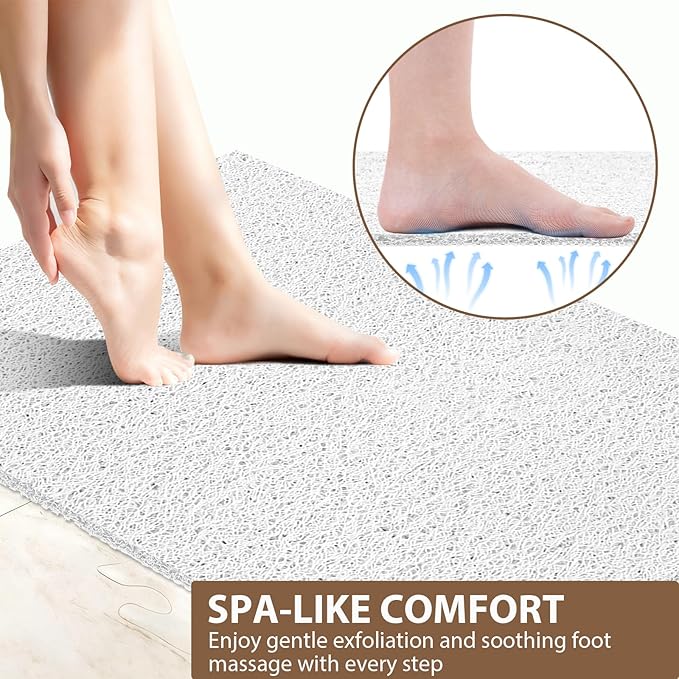 Shower Mat Non Slip: 35.4 x 23.6 Inch Extra Large Shower Mats for Inside Shower with Drain Hole - Soft PVC Loofah Anti Slip Shower Stall Mat for Walk-in Shower and Bathroom, Quick Drying