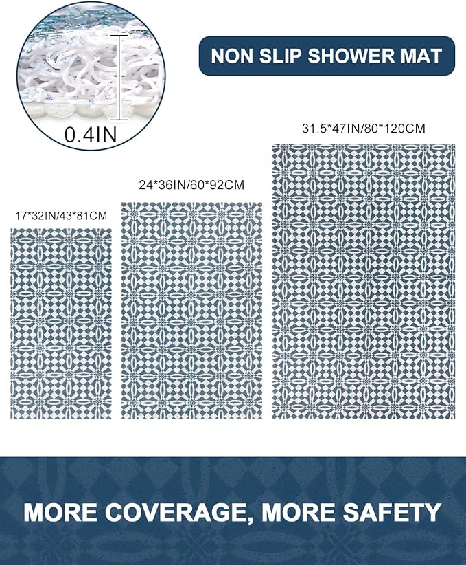 Shower Mat Non Slip - Quick Drying Anti Slip Shower Mats for Inside Shower, Soft PVC Loofah Foot Scrubber Mat, Extra Large Bath Mat for Shower, Tub, Bathroom, Floor, Kitchen, Home, Pool, Hotel