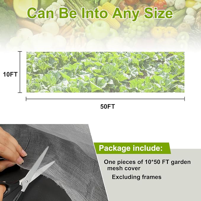 Garden Netting, 10x50 FT Ultra Fine Mesh Netting Pest Barrier Protection Bird - Image 4
