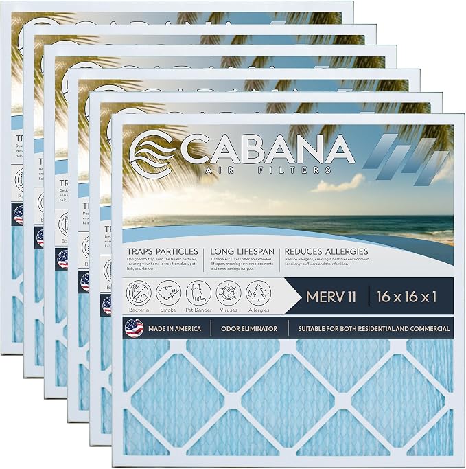 Cabana Filters 6-Pack 16x16x1 MERV 11 AC Furnace Air Filter by CabanaAirFilters