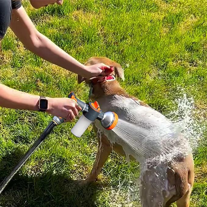 Dog Washing Hose Attachment, 8-in-1 Sprayer Hose Nozzle with Soap Dispenser for Dog Showering, Watering Flowers, Car Washing (Nozzle Only)
