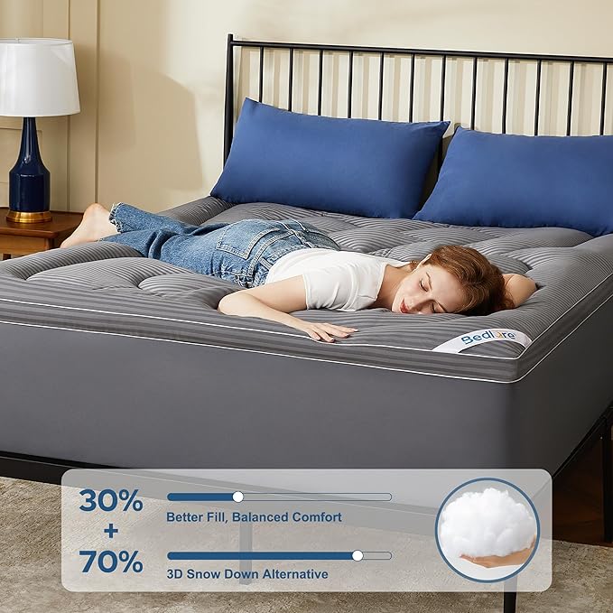 BEDLORE Twin Mattress Topper, Thick Pillow Top Pad for Back Pain Relief, Cooling Soft Mattress Cover with Deep Pockets 6-15 inch