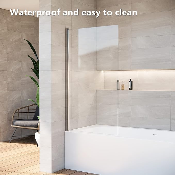 Shower Door Swing Bathtub Screen,30 *W x 55*H in Bathtub Shower,Bathroom Door with Bottom Seal,Liftable and Foldable Glass Door,Rectangular Bathtub Screen Chrome