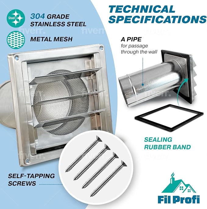 Wall Vent Cover with Metal Mesh Screen, Exterior Hood Vent - Image 2