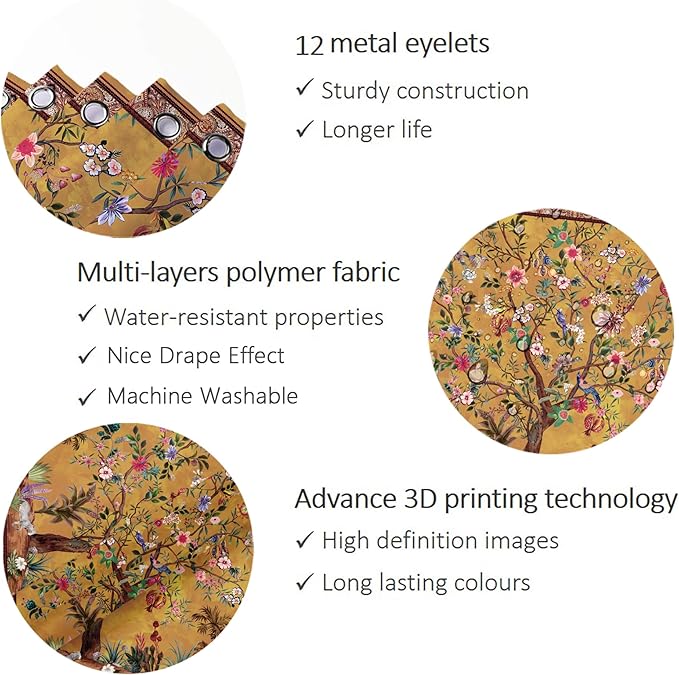 Bohemian Shower Curtain, Boho Floral Print Water Repellent Polyester Fabric for Bathroom Decor, 72×72 Inch Standard Size with 12 Hooks, Also as Room Divider