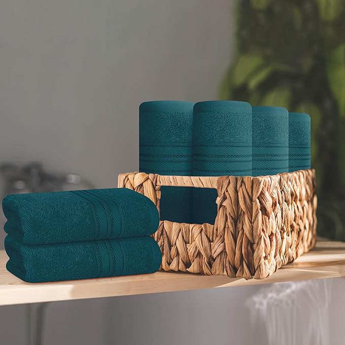 BOUTIQUO Ultra Soft Cotton Washcloths, Contains 12 Piece Face Cloths 12x12 inch, Ideal for Everyday use Face Towels, Compact & Lightweight Multi Purpose Washcloths - Teal