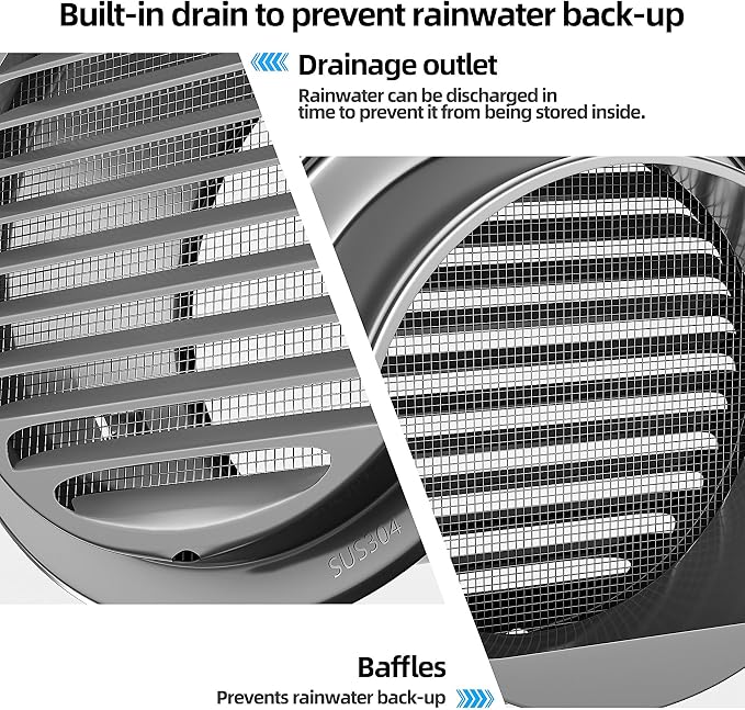 6" in Heavy Duty Thickened 304 Stainless Steel Air Vent Cover Louvered Grille - Image 5