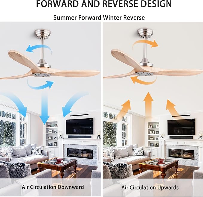 QUTWOB 52" Wood Ceiling Fan No Lights - Image 4