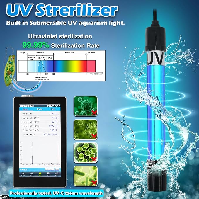 TARARIUM Aquarium Filter U-V for 20-75 Gallon, 200GPH Fish Tank Filter w/ 5W - Image 4