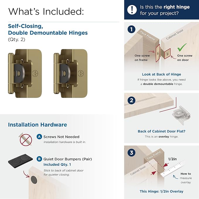 Amerock BPR8719BBZ | Cabinet Hinge | 1/2 inch Overlay Single Demountable | - Image 3
