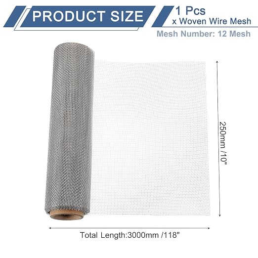 uxcell 12 Mesh 118" x 10" Woven Wire Mesh, 316 Stainless Steel Air Vent Filter - Image 2