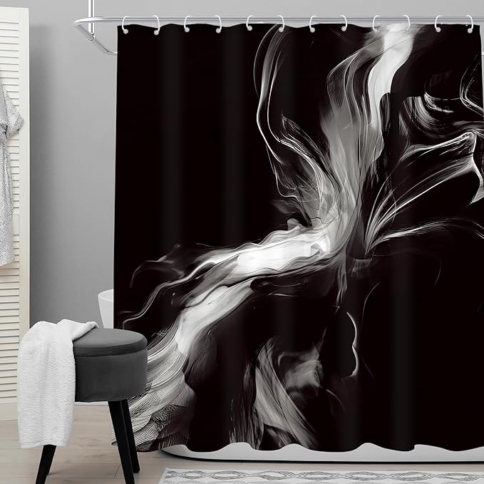 Cinbloo Abstract Black and White 72Wx72H Shower Curtain Modern Ombre Marble Ink Texture Minimalist Simple Unique Contemporary Bathroom Curtain Set Elegant Neutral Bath Bathroom Accessories Decor