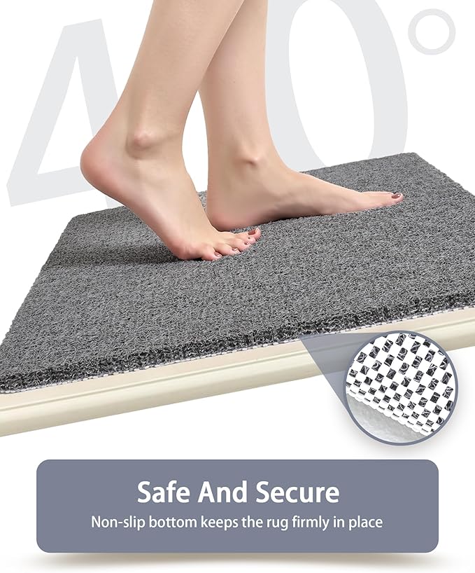 Mecko Non-Slip Shower Mat, Anti-Slip Bath Mat with Foot Scrubber – Quick-Drying Loofah Texture for Indoor and Outdoor Use, Bathtubs and Wet Areas (Grey, 17"x30")