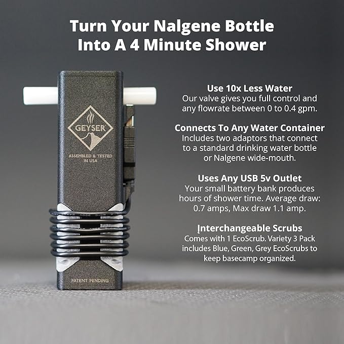 Geyser System Portable Camping Shower & Cleaning Kit for Camping, Backpacking, Overlanding, & Outdoor Recreation
