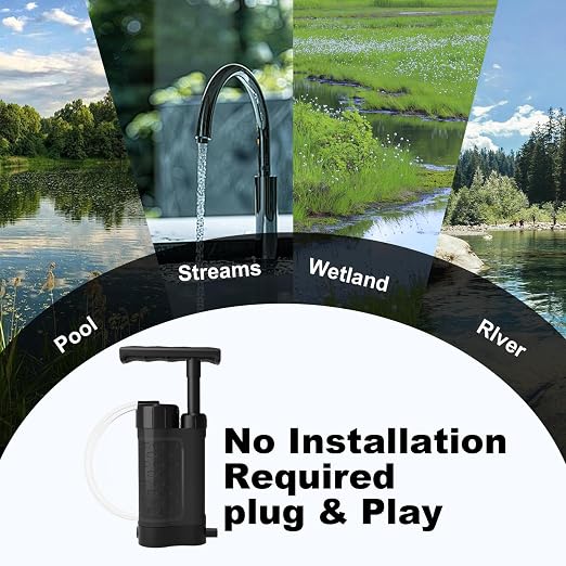 Portable Water Filter Pump, 0.01 Micron Manual Survival Water Purifier - Image 8