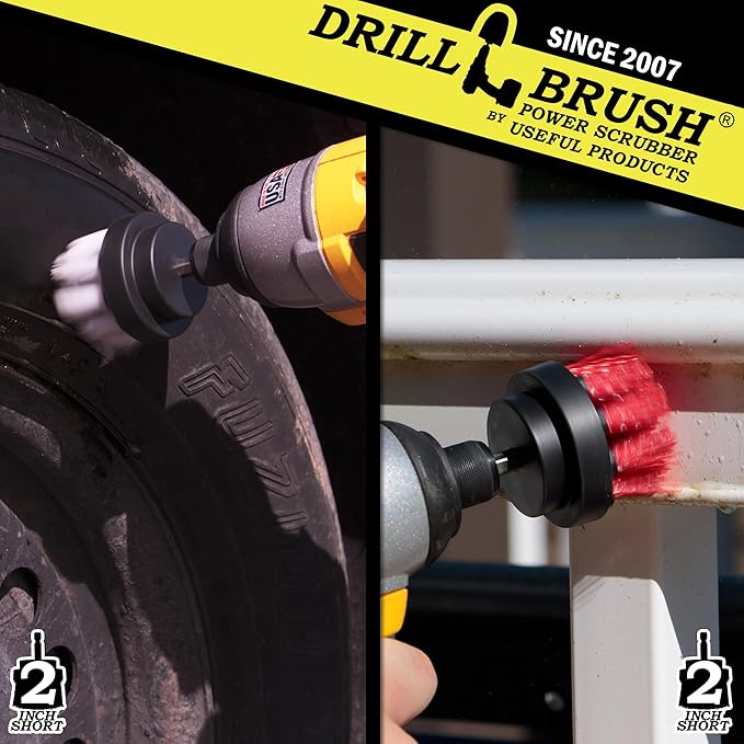 Drill Brush Power Scrubber - Drill Powered Scrub Brush Set - Rug and Carpet Stain Spot Cleaner - Small Round Brush - Spin Brush Set - Glass Cleaner - Upholstery and Leather Brush - Garden - Deck