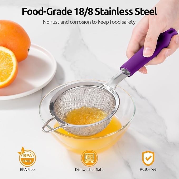 U-Taste Small Fine Mesh Strainer: 18/8 Stainless Steel 3.35in 30 Mesh Kitchen - Image 3