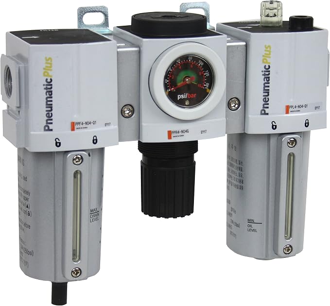 PneumaticPlus PPC4-N04G-Q1 Compressed Air Filter Regulator Lubricator Combo by PneumaticPlus