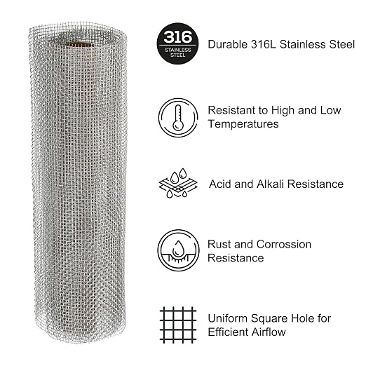 PATIKIL 40" L x 10" W Woven Wire Mesh, 12 Mesh 316L Stainless Steel Air Vent - Image 3