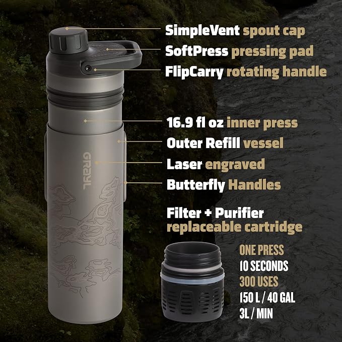 GRAYL UltraPress Titanium 16.9 oz Water Purifier & Filter Bottle - Image 8