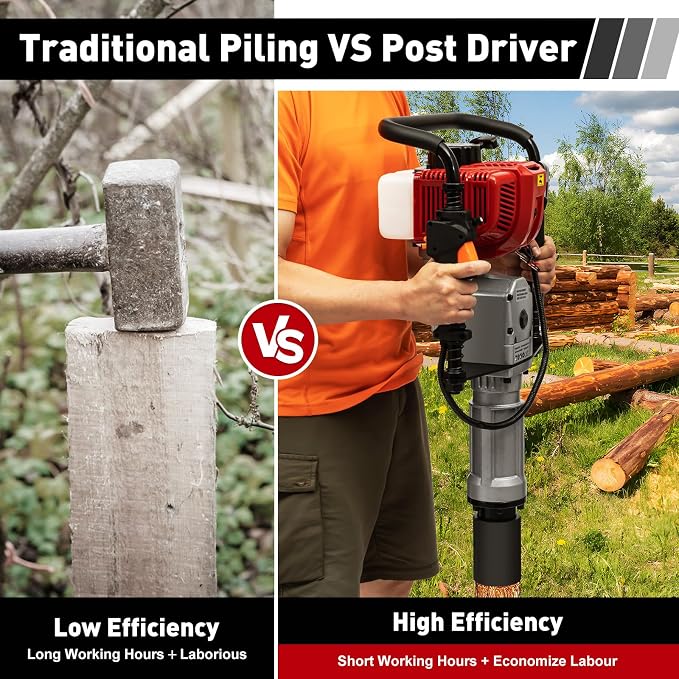 Gas Powered T-Post Driver, 1900W 52CC T Post Pounder Driver Heavy Duty Gasoline - Image 9