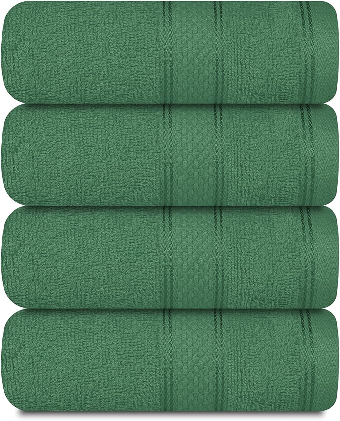 Casa Lino 100% Cotton Hand Towels for Bathroom - Soft, Highly Absorbent & Quick Dry Kitchen Towels - Gym Towel Set - Travel Towel Set - 24" x 16" - Pack of 4 - (Green)