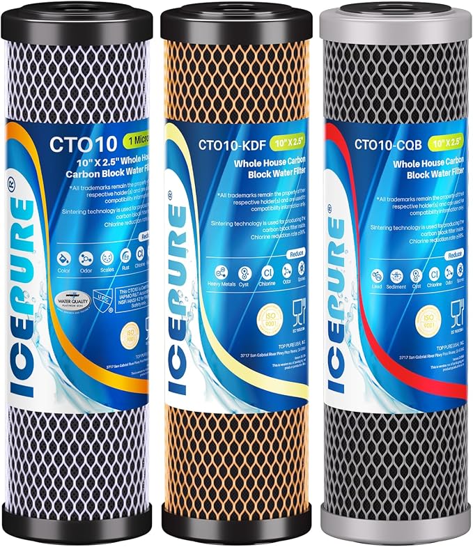 ICEPURE 3-Stage 2.5" x 10" Whole House CTO Activated Carbon Water Filter Set by ICEPURE