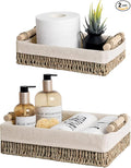 StorageWorks Small Seagrass Baskets for Organizing, Wicker Basket for Organizer, Storage Baskets with Wooden Handles and Natural Fiber Liner, Set of 2