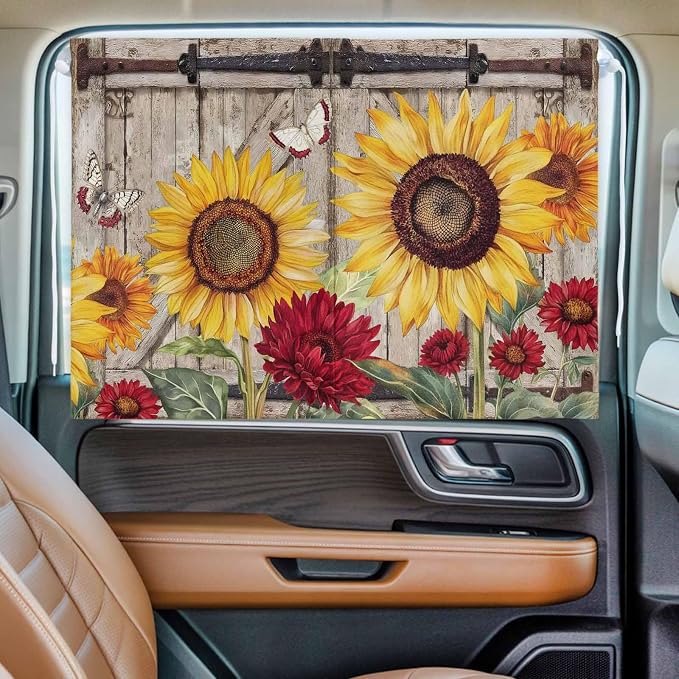 Sunflowers Magnetic Double Layer Car Window Shades, Side Window Curtains - Image 2