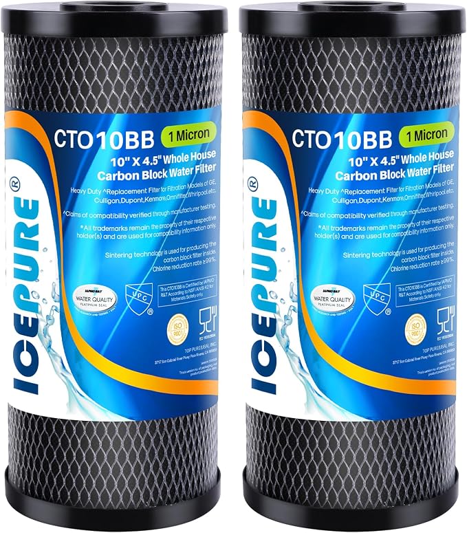 ICEPURE 10"X4.5", 1 Microns Whole House Sediment Activated Carbon Water Filter by ICEPURE