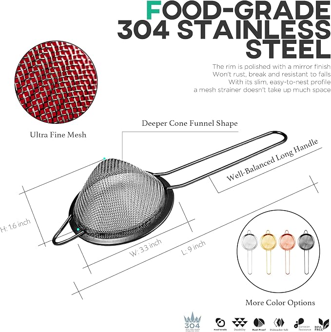 Homestia Kitchen 304 Stainless Steel Fine Mesh Strainer - Image 2
